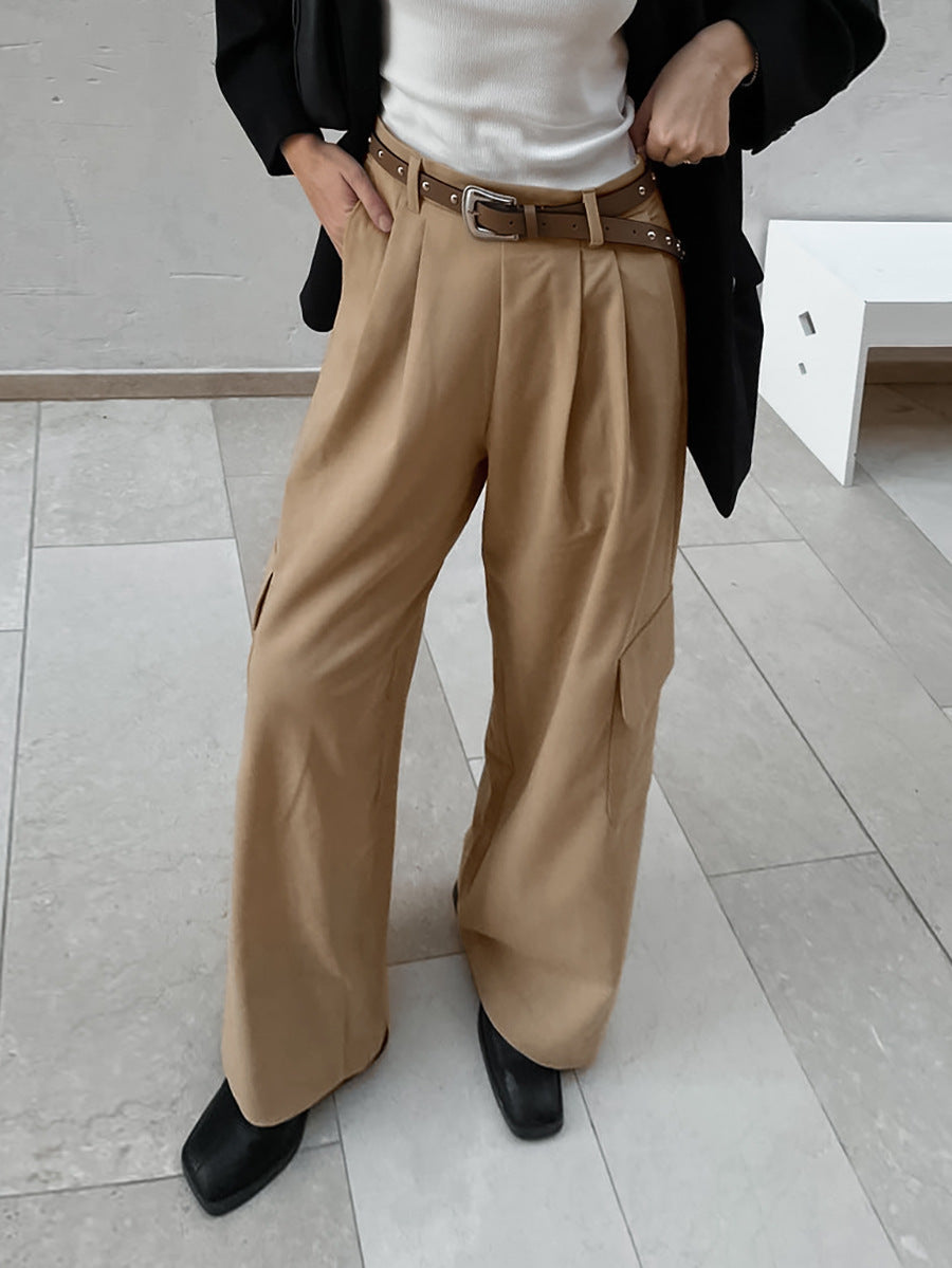 French Retro Classic Fashion High Waist Wide Leg Pants