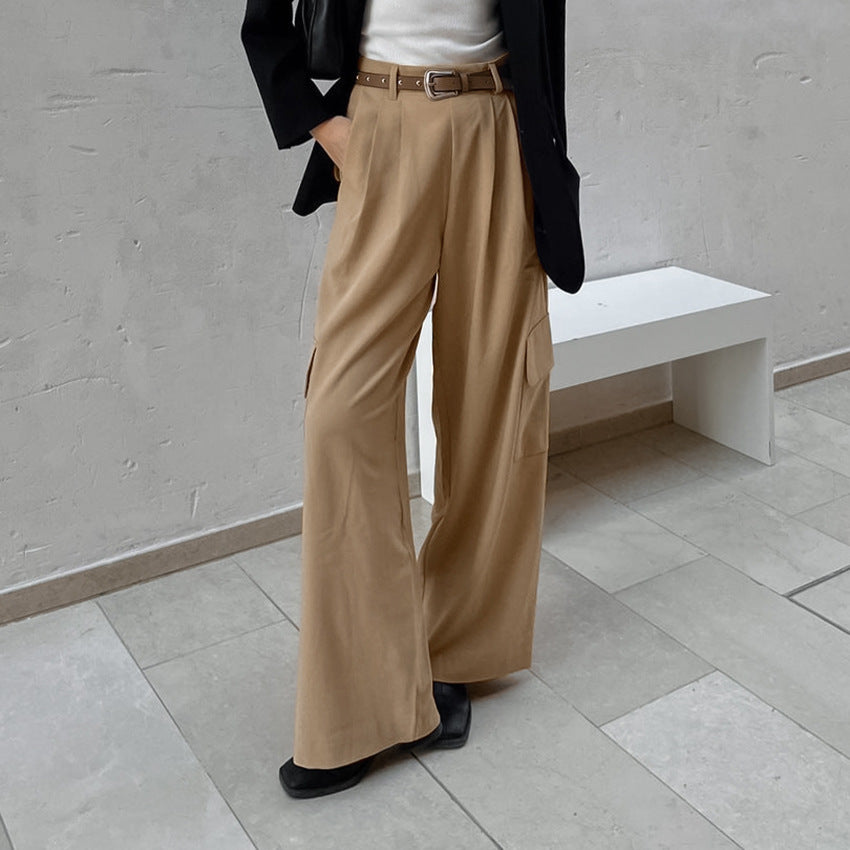 French Retro Classic Fashion High Waist Wide Leg Pants