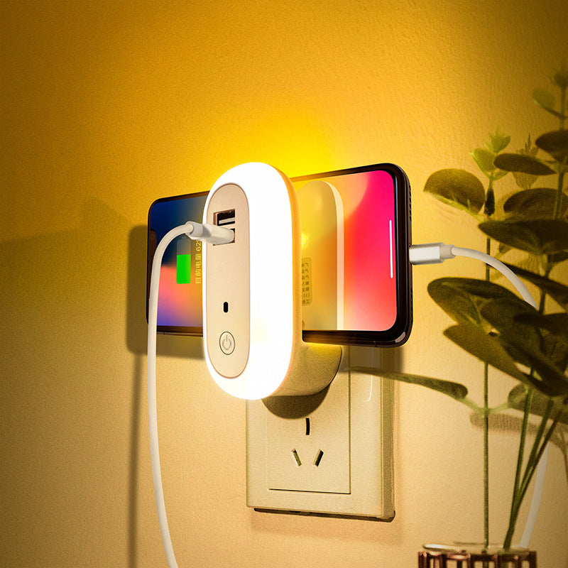 Oval Small Night Lamp With Dual USB Charging Port