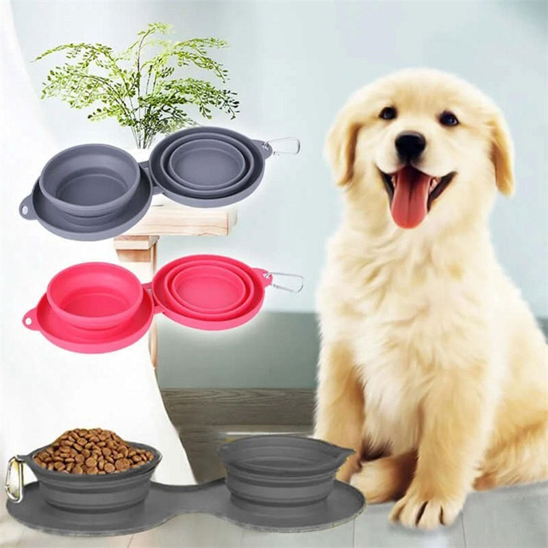 Pets Rubber Foldable Double Bowl