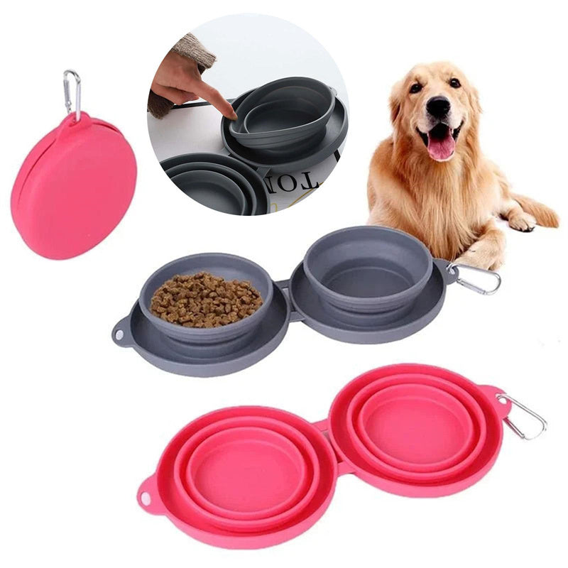 Pets Rubber Foldable Double Bowl