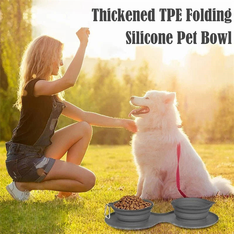 Pets Rubber Foldable Double Bowl