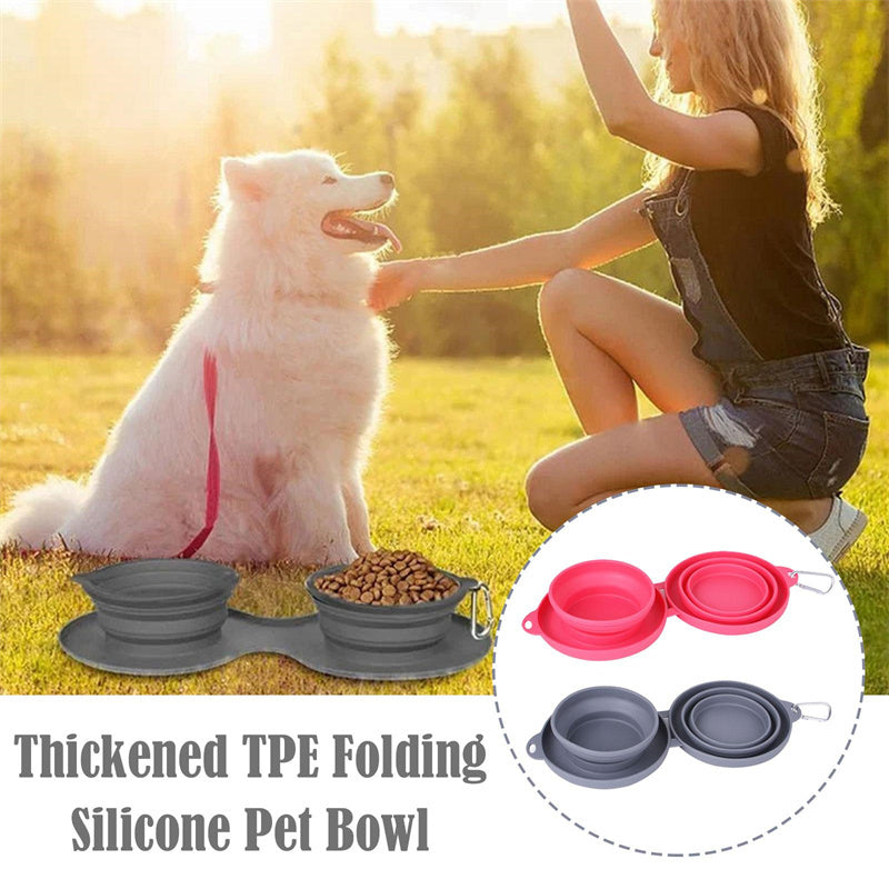 Pets Rubber Foldable Double Bowl